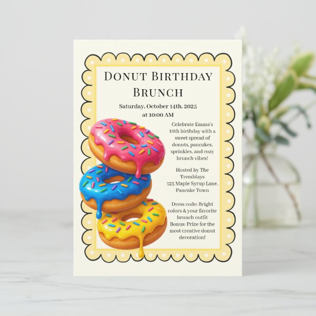 Convites Partido Birthday Brunch | Panquecas e Rosquinhas (Em pé/Frente)