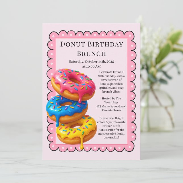 Convites Partido Birthday Brunch | Panquecas e Rosquinhas (Em pé/Frente)