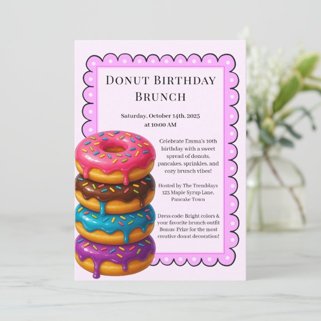 Convites Partido Birthday Brunch | Panquecas e Rosquinhas (Em pé/Frente)