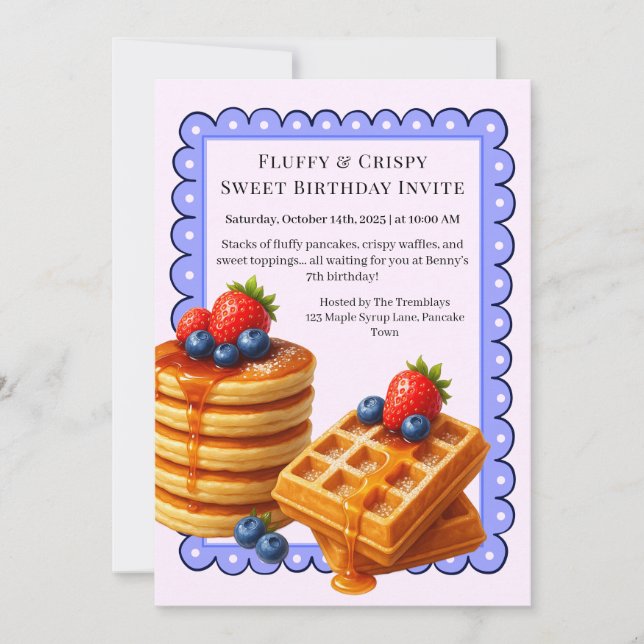 Convites Partido Birthday Brunch | Panquecas e waffles (Frente)
