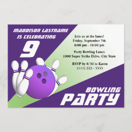 Convites Partido boliche Aniversário Roxo e Verde