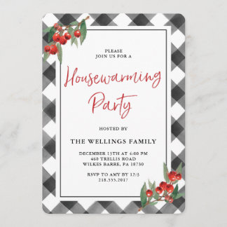 Convites Partido branco do Housewarming do preto da xadrez