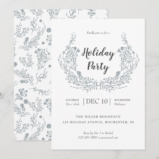 Convites Partido branco do louro do feriado das bagas (Frente/Verso)