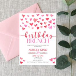 Convites Partido Brunch de Aniversário do Red Pink Hearts