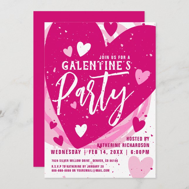 Convites Partido Brunch de Galentine Rosa Quente Personaliz (Frente/Verso)
