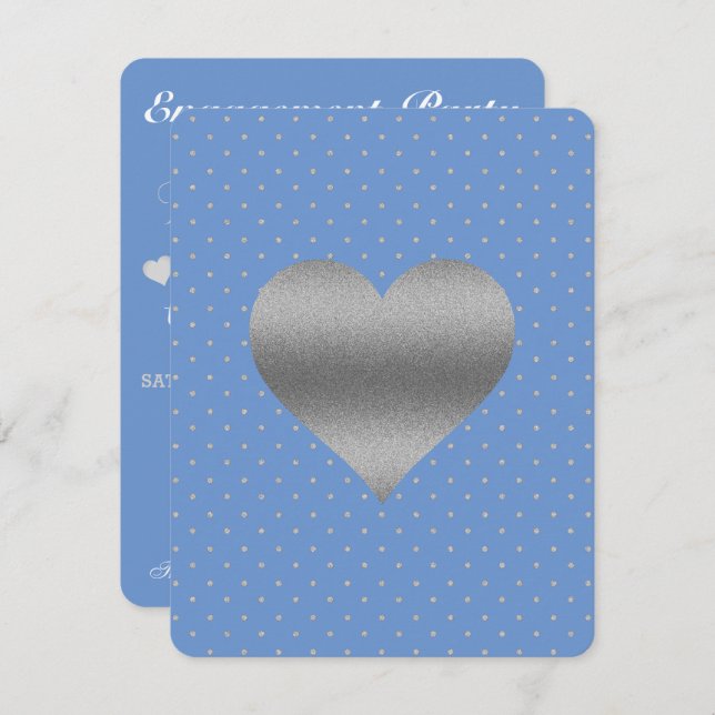 Convites Partido Chá de Bolinhas Cornflower Blue & Silver (Frente/Verso)