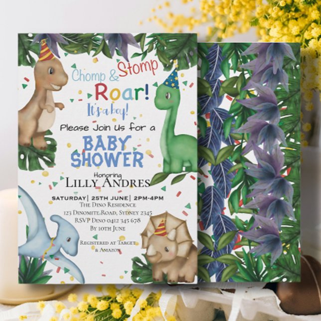Convites Partido Chá de fraldas dos Dinossauros | Salto Cho (Criador carregado)