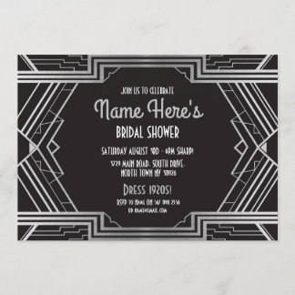 Convites Partido Chá de panela Art Deco 1920 Gatsby Silver