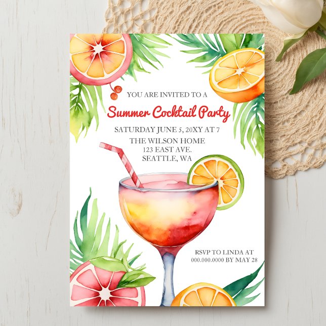 Convites Partido Citrus Summer Cocktail (Citrus Summer Cocktail Party Invitation)