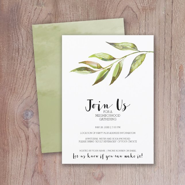 Convites Partido Cocktail da vizinhança da Moderna Watercol (Modern Watercolor Invitation for a Neighborhood Open House or General Cocktail Party)