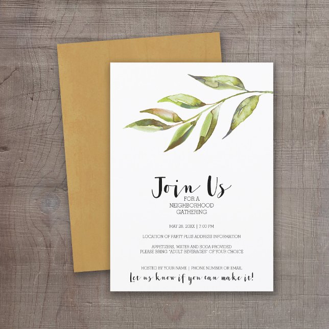 Convites Partido Cocktail da vizinhança da Moderna Watercol (Modern Watercolor Invitation for a Neighborhood Open House or General Cocktail Party)