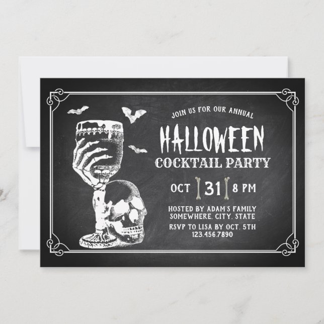Convites Partido Cocktail do Skull Halloween (Frente)