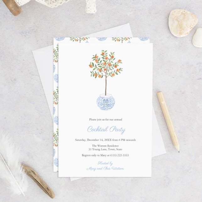 Convites Partido Cocktail Preppy Citrus Ginger Jar Holidays (Criador carregado)