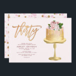 Convites Partido Confettianiversário de 30 anos de Bolo Ros<br><div class="desc">Um belo convite de aniversário rosa e dourado para o famoso aniversário de 30 anos! Este convite apresenta um fundo cor-de-rosa pincelado com a palavra "trinta" em uma tipografia de script tendenciosa, escrita à mão, em folha de ouro mate, e um belo bolo rosa e dourado, decorado com flores a...</div>