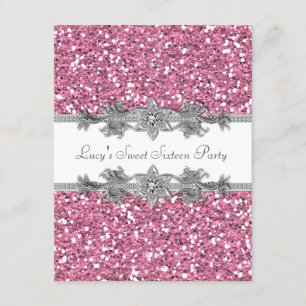 Convites Partido cor-de-rosa do doce 16 do brilho