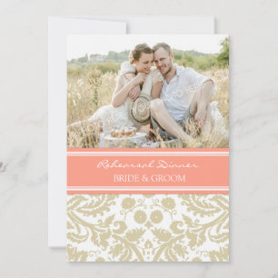 Convites Partido coral bege do jantar de ensaio da foto do