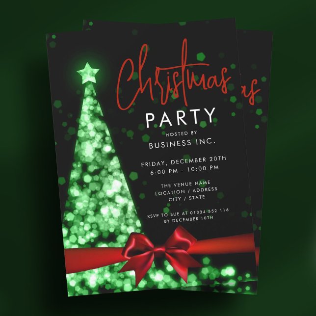 Convites Partido Corporativo Vermelho Verde da Árvore de Na (Modern Christmas Tree Red Green Corporate Party Invitation)