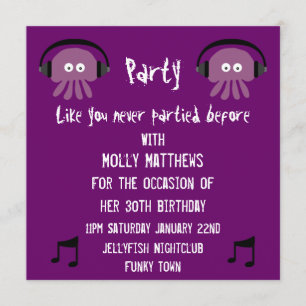 Convites Partido customizável do DJ das medusa roxas Funky
