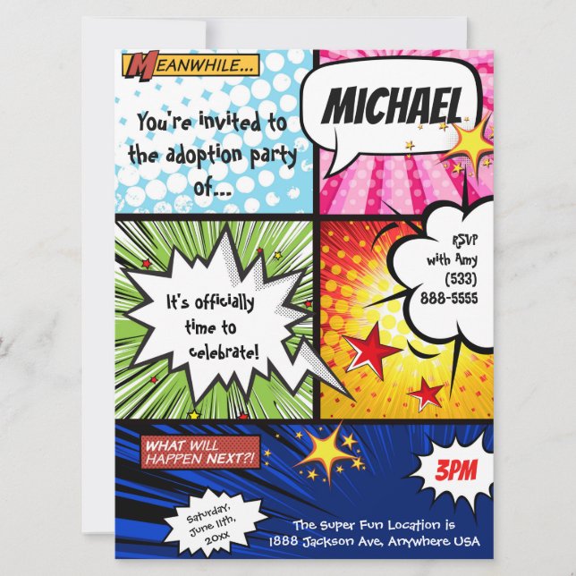 Convites Partido da adopção da banda desenhada do (Frente)