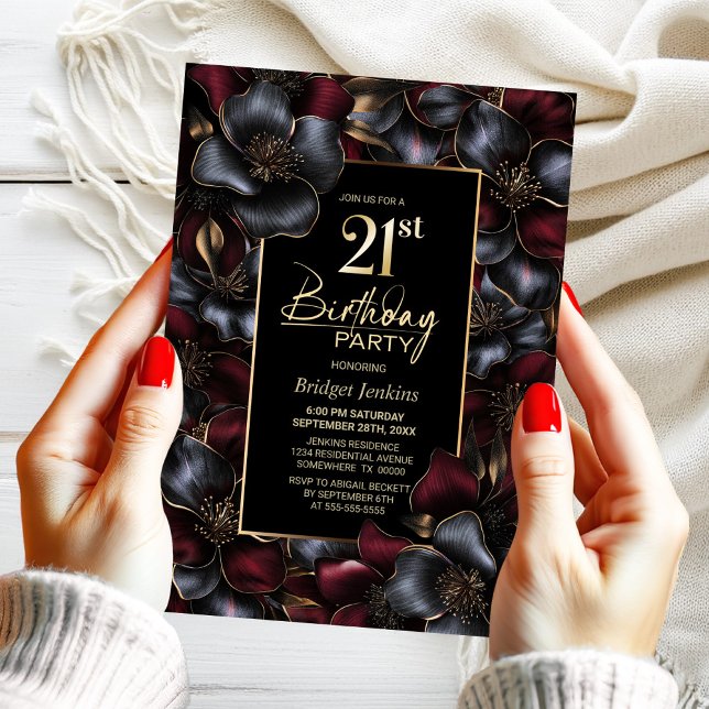 Convites Partido da aniversário de 21 anos Floral da Borgon (Criador carregado)