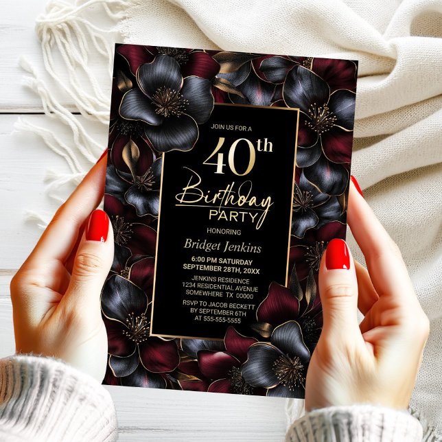 Convites Partido da aniversário de 40 anos Floral da Borgon (Criador carregado)