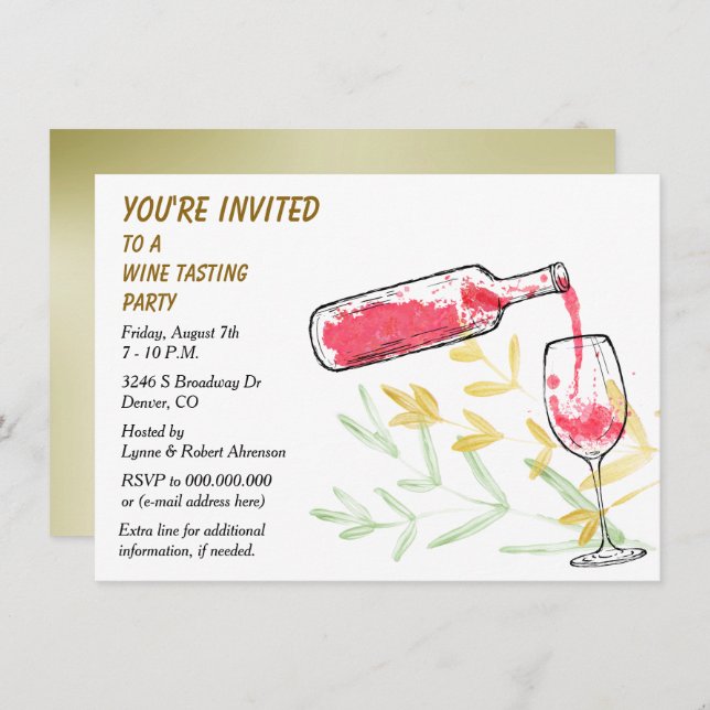 Convites Partido da degustação de vinhos da garrafa e do (Frente/Verso)