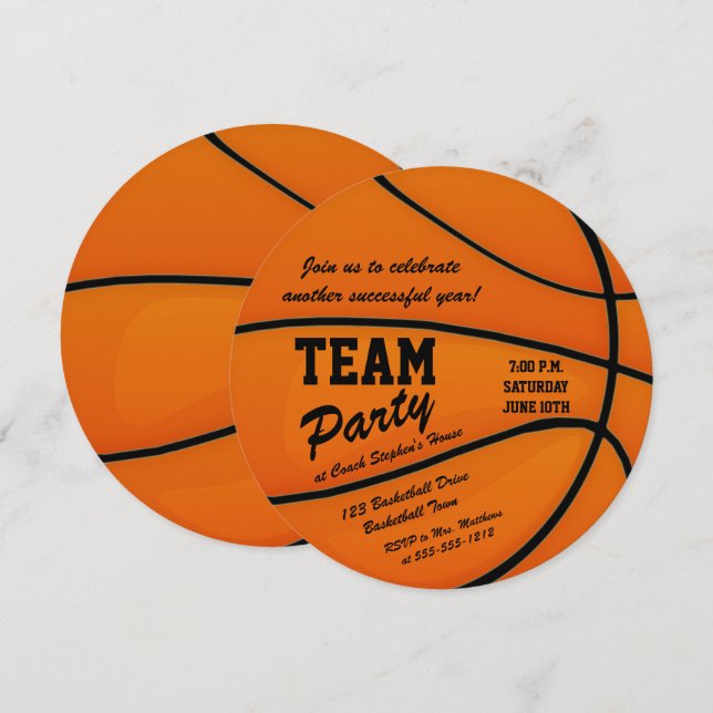 Convites Partido da Equipe de Basquete Personalizada (Frente/Verso)