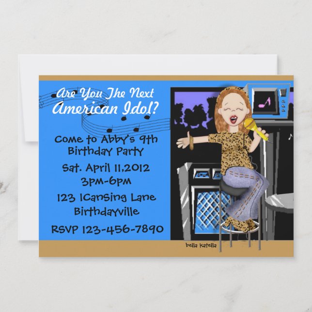 Convites Partido da estrela do rock para meninas (Frente)