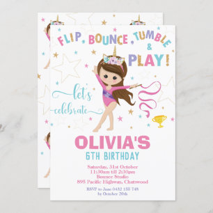 Convites Partido da ginástica da menina do unicórnio do