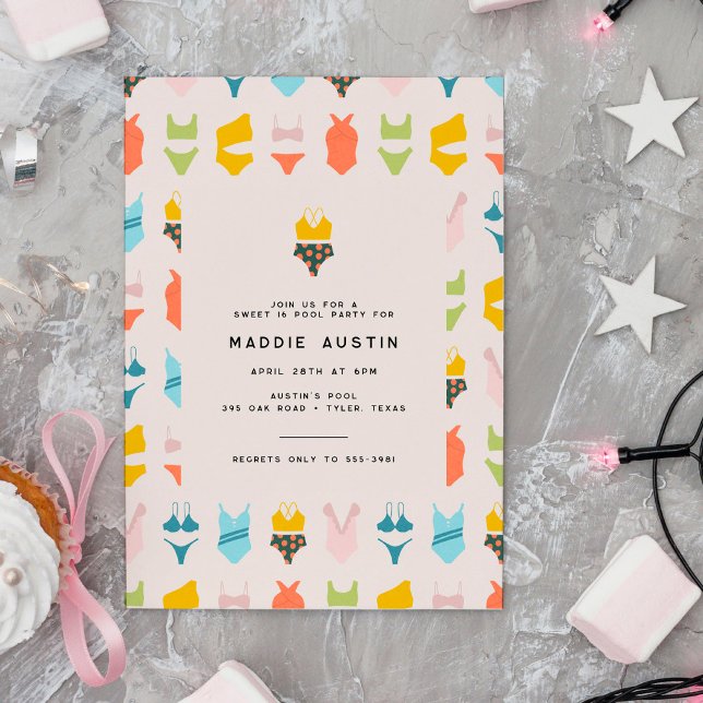 Convites Partido da Piscina de Aniversário do Adolescente d (Criador carregado)