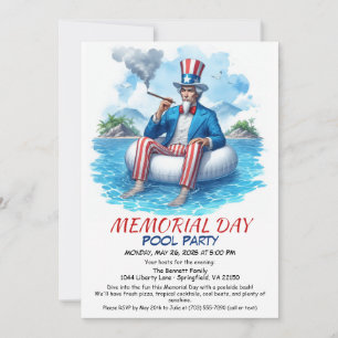 Convites Partido da Piscina do Dia Memorial   Summer Bash