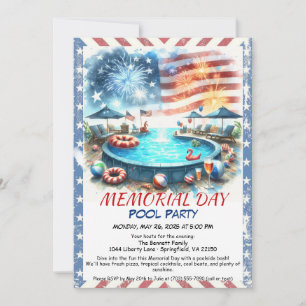 Convites Partido da Piscina do Dia Memorial   Summer Bash