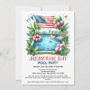 Convites Partido da Piscina do Dia Memorial   Summer Bash
