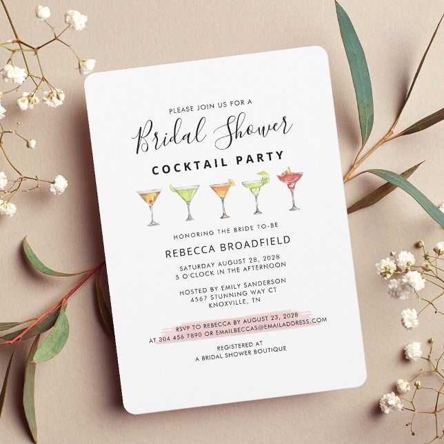 Convites Partido da Praia do Cocktail do Chá de panela Mode (Script Cocktail Party Bridal Shower Invitation)
