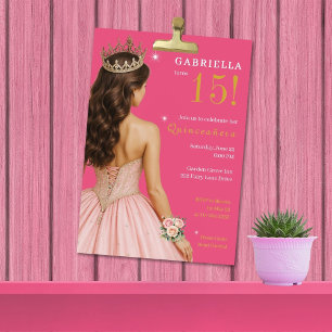 Convites Partido da Princesa Rosa Elegante Quinceañera