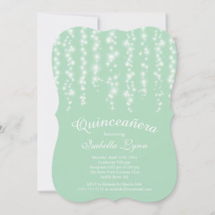 Convites Partido da Quinceañera, Elegante Mint Luzes Espuma
