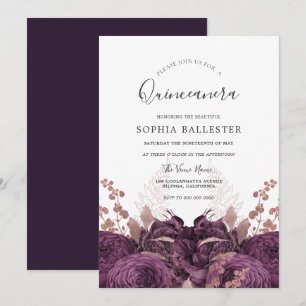 Convites Partido da Quinceanera Floral Elegante Puro Burgun