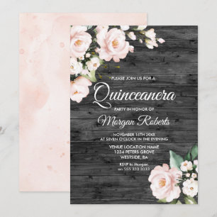 Convites Partido da Quinceanera Floral Russo Rosa e Branco