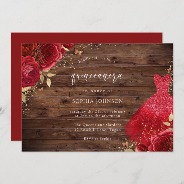 Convites Partido da Quinceanera Russa do Vestido do Rosa ve (Frente/Verso)