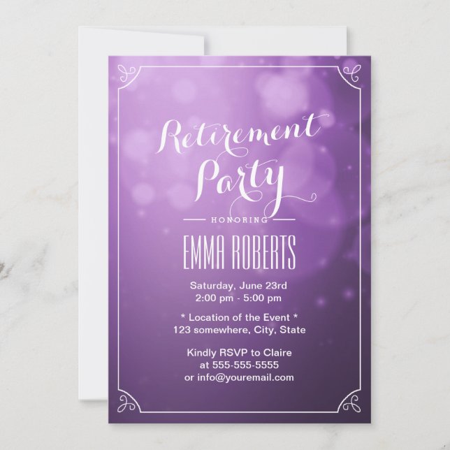 Convites Partido da Reforma Elegante das Luzes Roxais Moder (Frente)