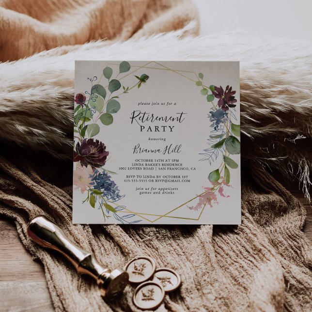 Convites Partido da Reforma Geométrica Dourada Burgundy (Criador carregado)