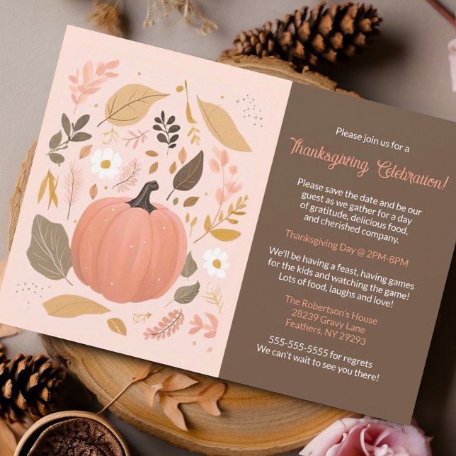 Convites Partido de Ação de Graças bonito Terthy Pumpkin Fo (Boho chic thanksgiving invitation)