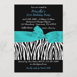 Convites Partido de aniversário de 21 anos, zebra, branco