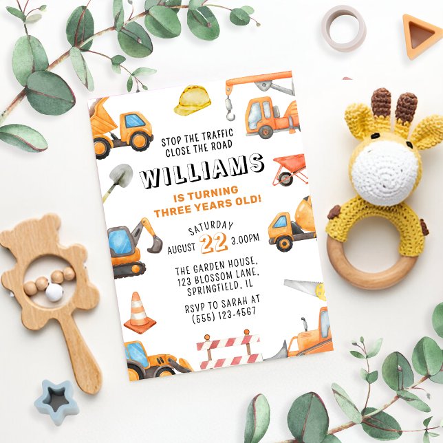 Convites Partido de aniversário de 3 anos de Construção (Criador carregado)