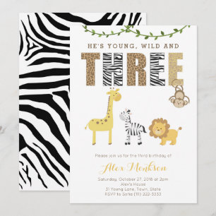 Convites Partido de aniversário de 3 anos dos animais do