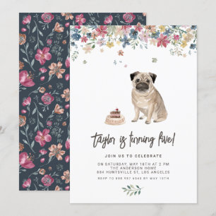 Convites Partido de aniversário de criança floral do Pug