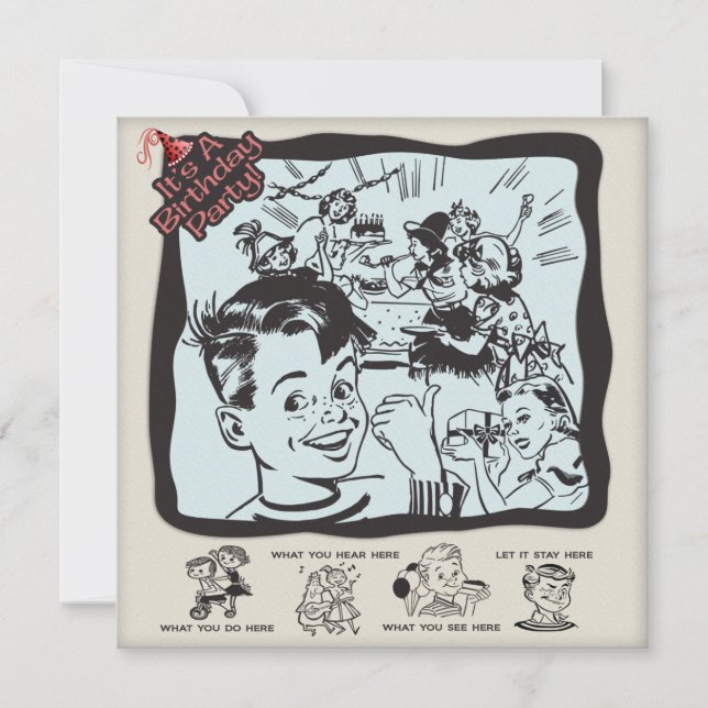 Convites Partido de aniversário de criança retro engraçado (Frente)