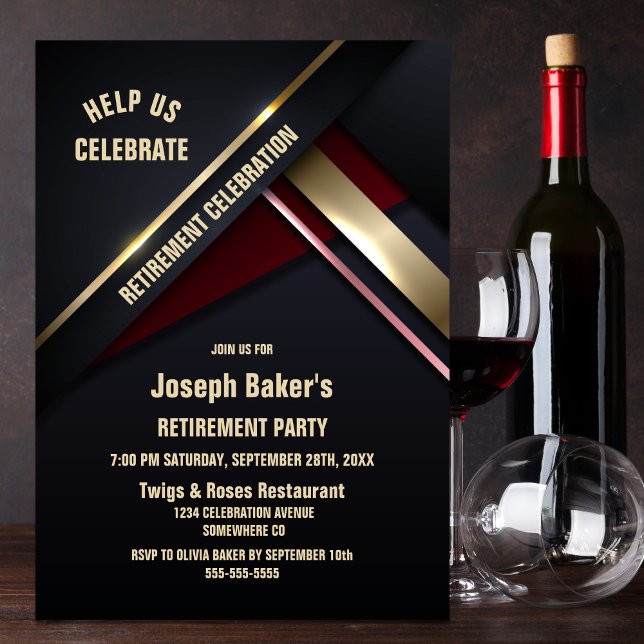 Convites Partido de Aposentação de Tipo Dourado Moderno (Criador carregado)