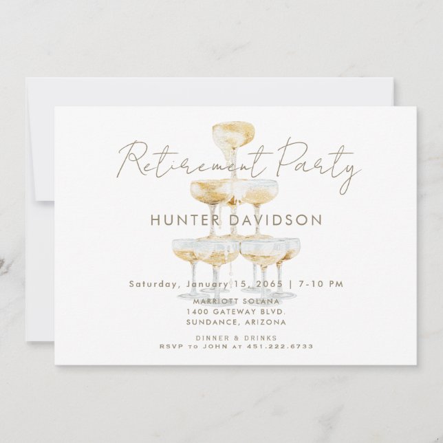 Convites Partido de Aposentação em Torre de Champanhe (Frente)