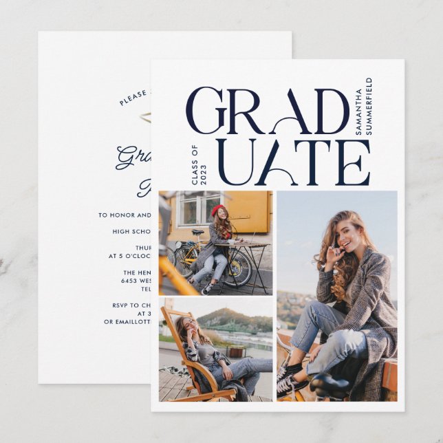 Convites Partido de Colagem de Fotos para Graduação 2025 (Frente/Verso)